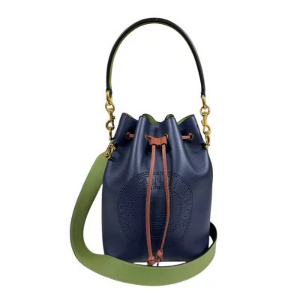 Fendi Montresor Shoulder Bag Leather Navy Blue